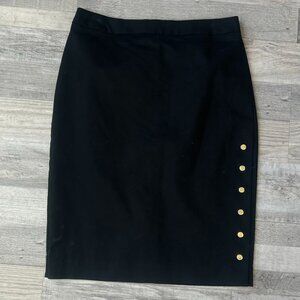 Worthington Black Pencil Skirt Size 6 Gold Button Side Detail H4